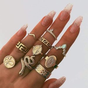 15 Pcs/set Boho Virgin Mary Gold Rings for Women Heart Fatima Hands Anillos Cross Leaf Geometric Kольцо Jewelry 7056